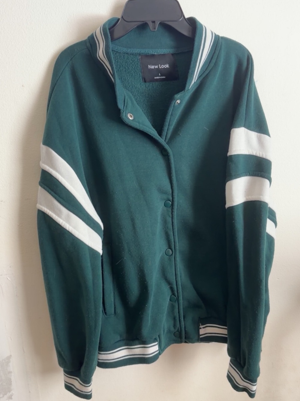New Look Dark Green Varsity Bomber Jacket with White Stripes